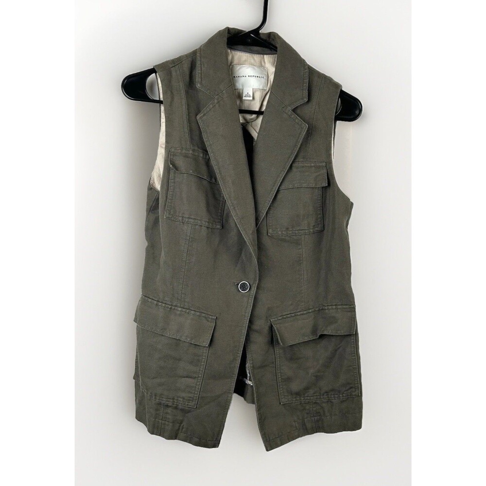 Banana republic Womens Green Khaki Vest Collared Button Up Size 6